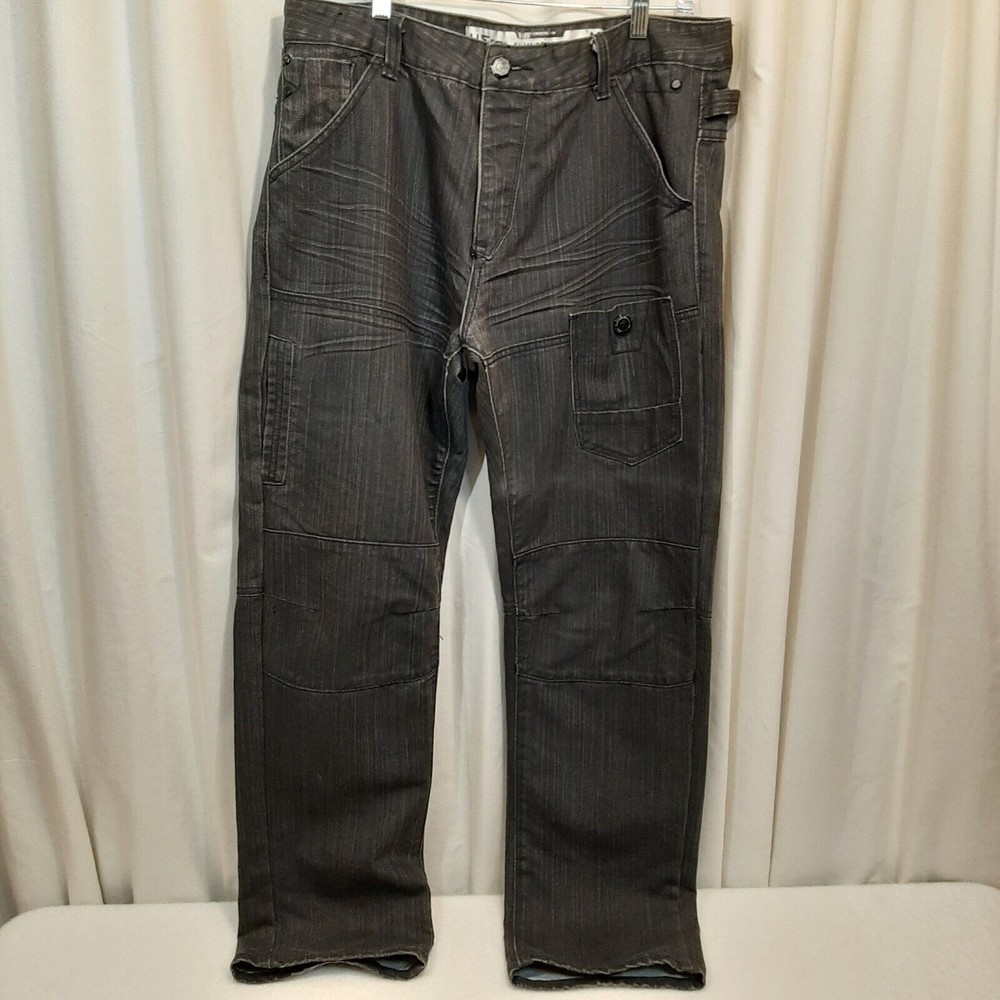 Aggravated Mentality Men's Black Jeans Big Pockets Distress Slim Straight 38/32